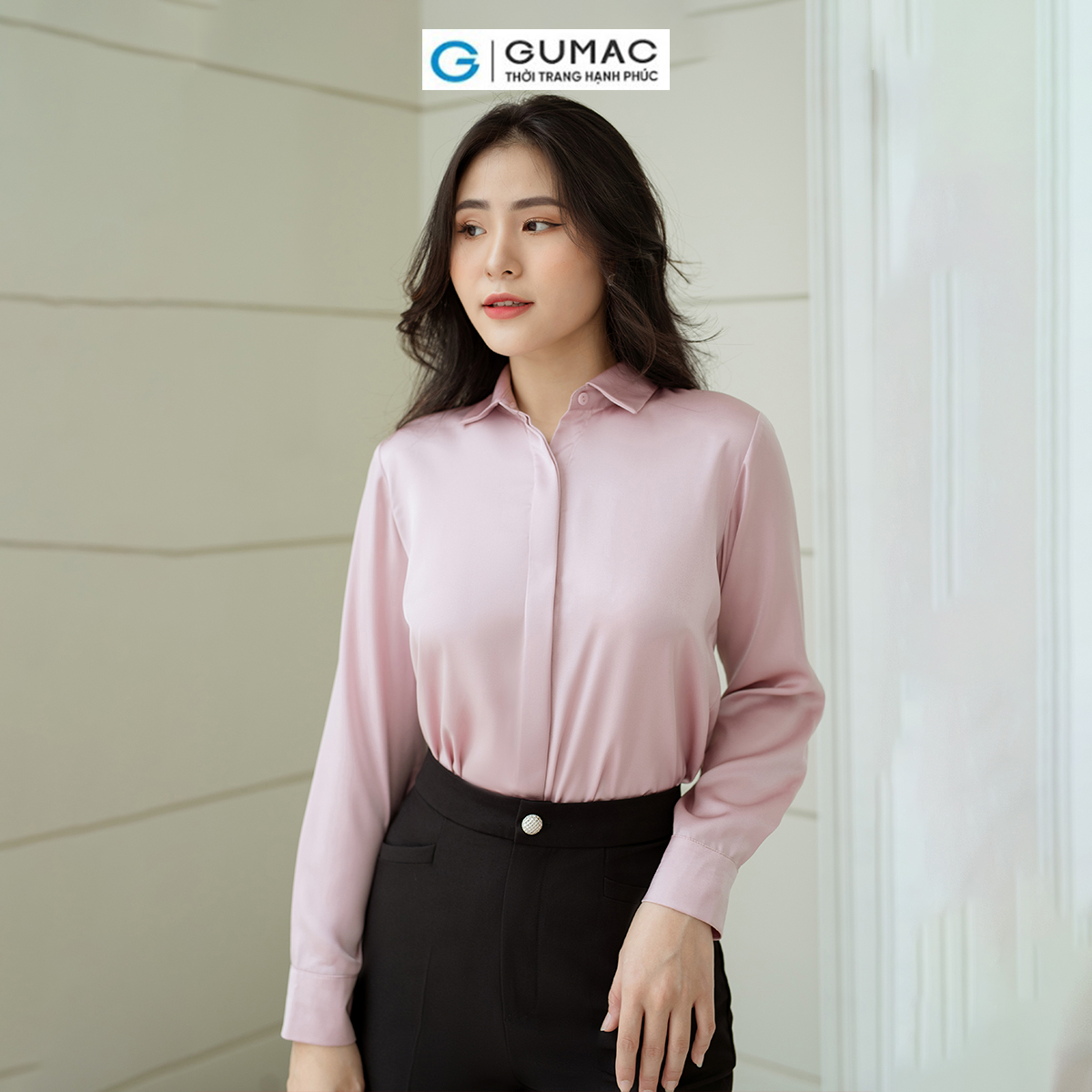 Áo sơ mi nữ gumac ad08005 phom cơ bản tay dài nẹp giấu nút có nhiều màu