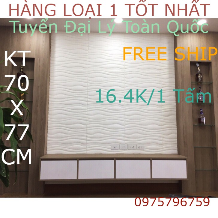 COMBO 10 TẤM Xốp dán tường 3d Vân Sóng 70x70cm