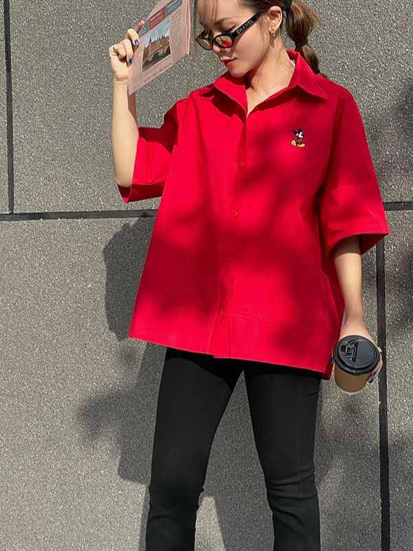 Áo sơ mi đỏ thêu Mickey SY STORE