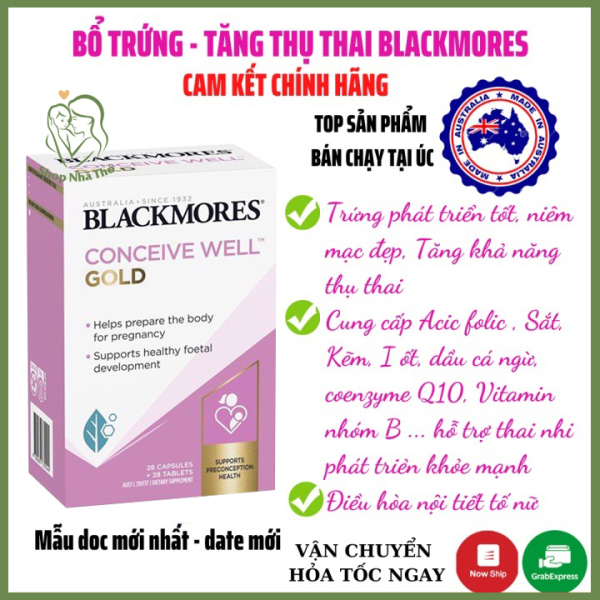 [Cam kết Chuẩn ÚC] Blackmores Conceive Well Gold - Viên uống tăng khả năng thụ thai, bổ trứng 56 viên date mới