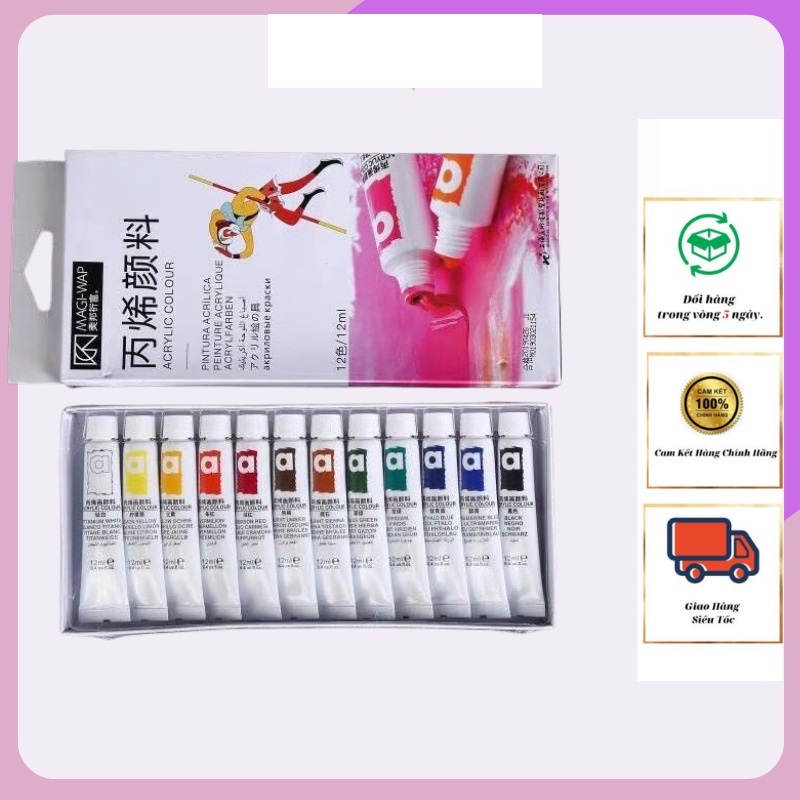 Bộ 12 Màu Bột Vẽ Cọ Bản 3D MAGI-WAP