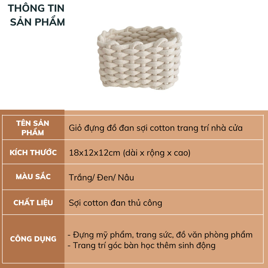 Giỏ đựng đồ đan sợi cotton trang trí nhà cửa