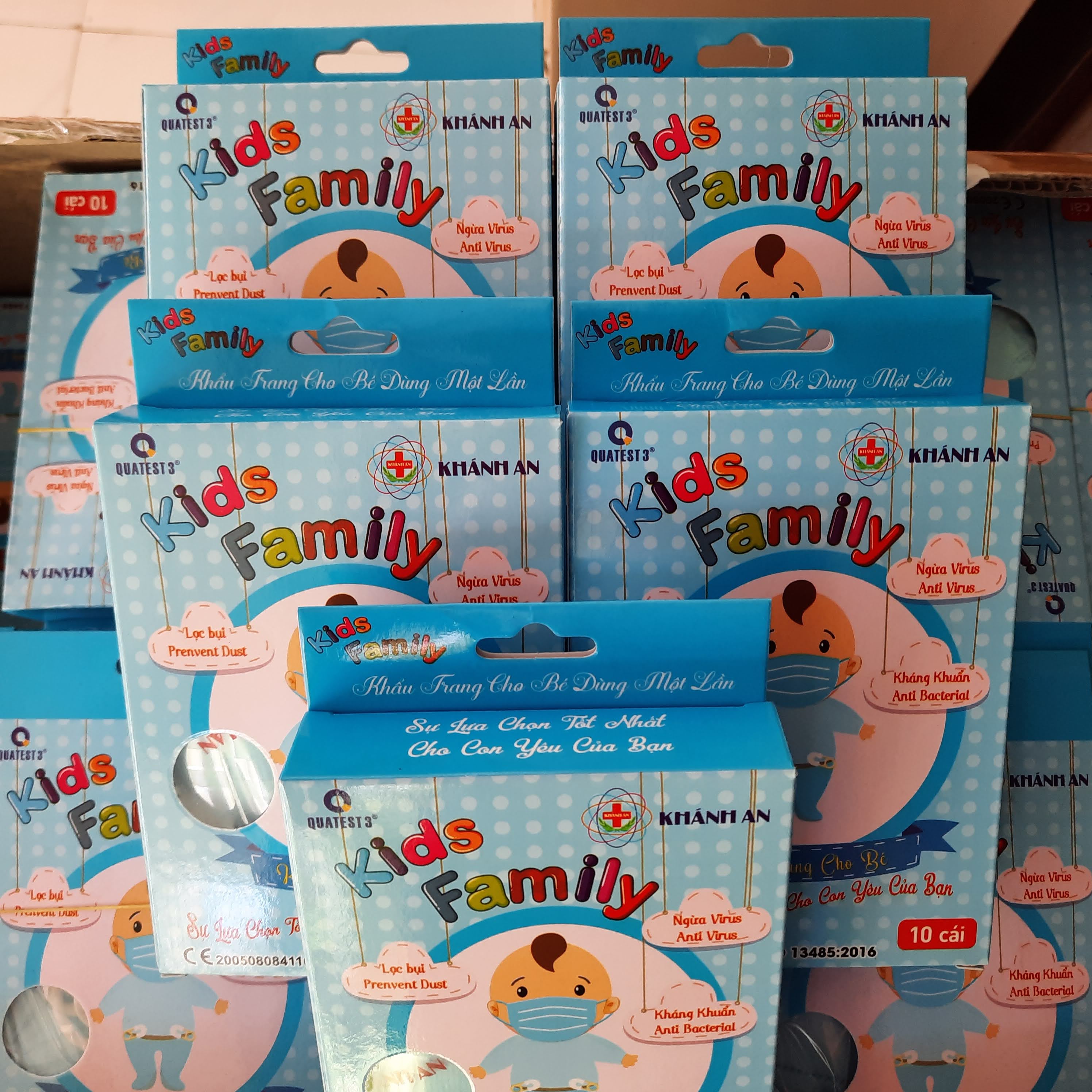 [Blue] Combo 5 boxes = 50 piece Medical Day security 3D Kids Family 4 layer for children from 1 đến 5 years old
