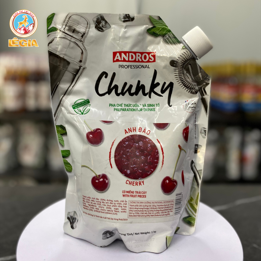 (CÓ MẪU CHIẾT) MỨT ANH ĐÀO CHUNKY ANDROS - TÚI 1KG - CHERRY