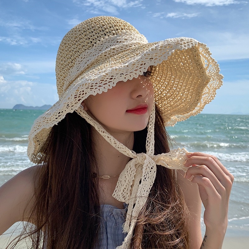 Mũ cói ( Nón cói) mềm handmade phối ren siêu xinh ( SH2A)