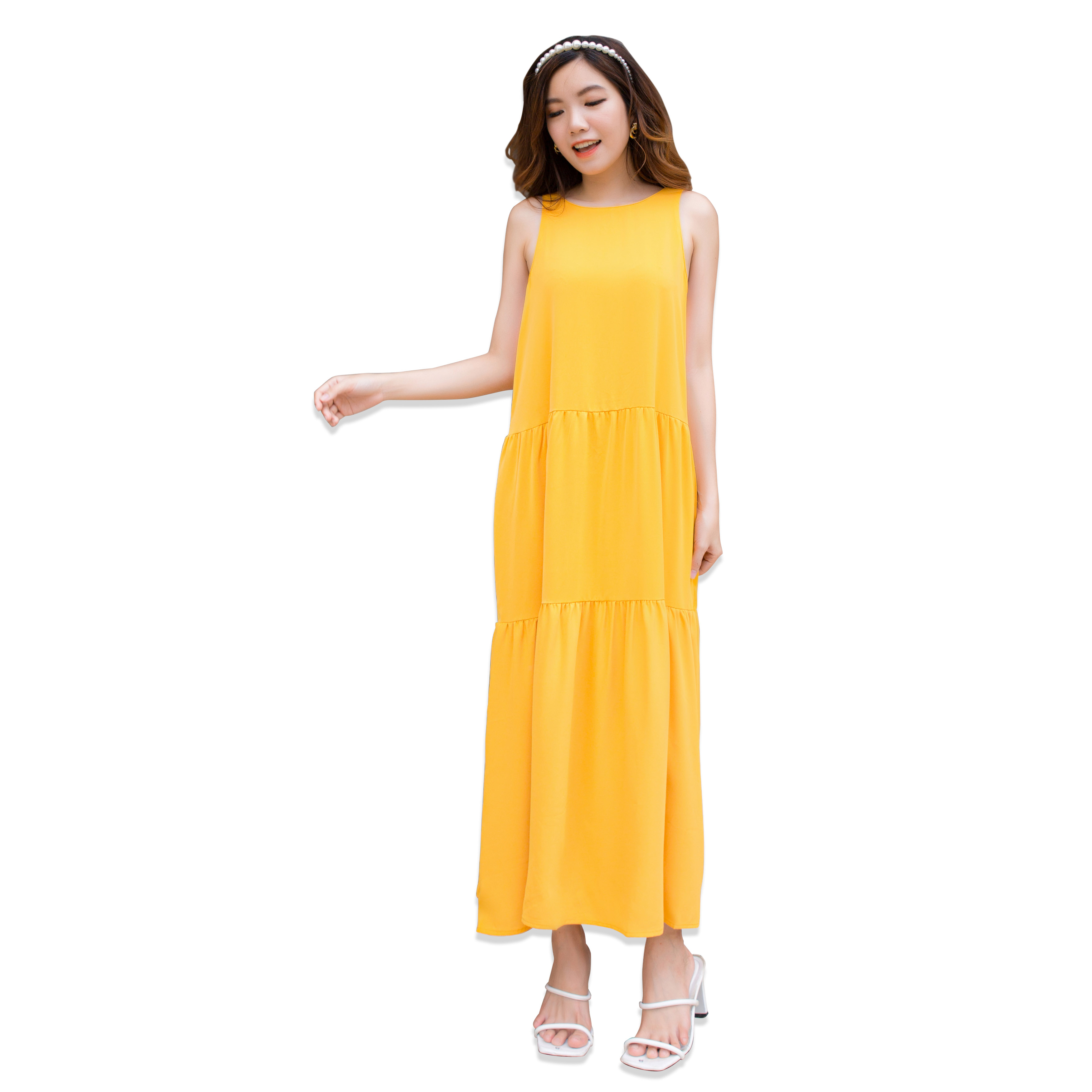 Đầm Maxi Nữ Vải Lụa Trơn 4 Màu 46-64kg , Đầm Nữ Maxi - 3393