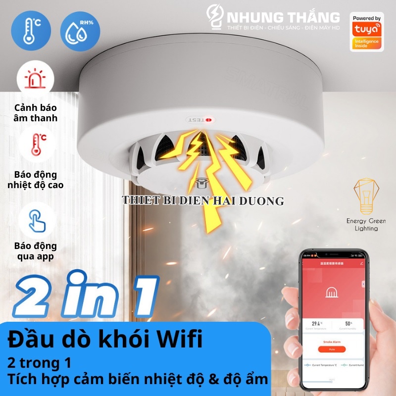Thiết bị báo cháy lr03 - đầu báo khói không dây thông minh - kết nối wifi - kiêm đầu báo nhiệt - app tuya - kèm pin - bảo hành 1 năm - có video