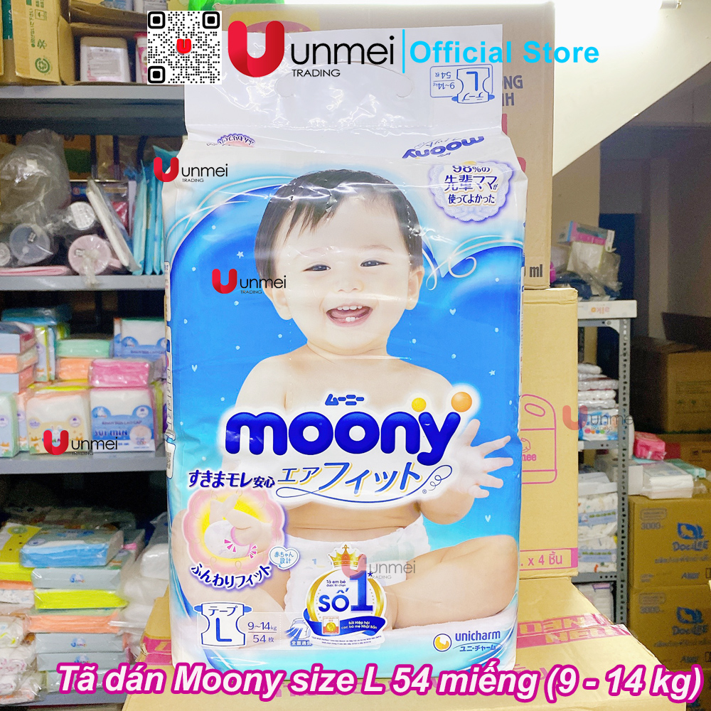 Bỉm/tã dán moony size l cho bé từ 9-14kg- hàng chính hãng, giao hỏa tốc tại unmei trading