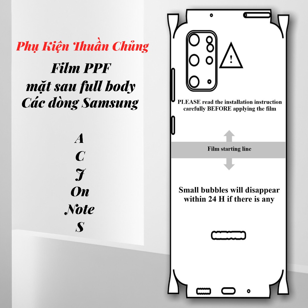 Dán flim ppf mặt sau full body trong suốt các dòng samsung a, c, j, on, note, s