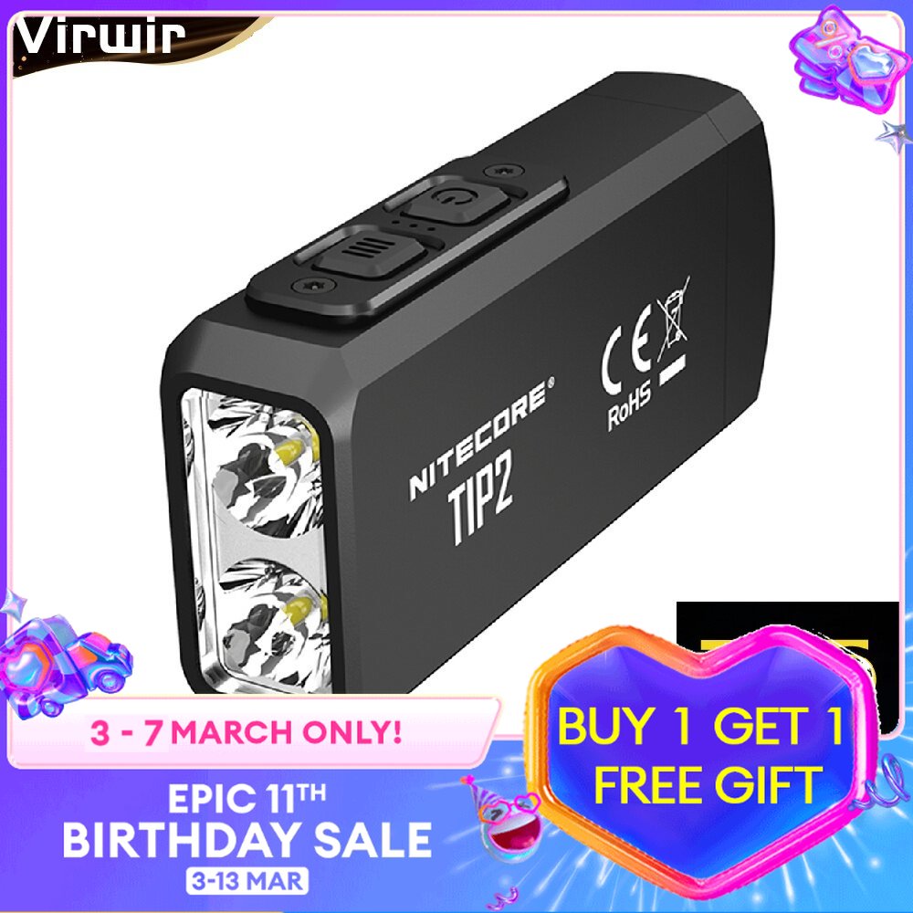 NITECORE Đèn Pin Mini TIP2 Senter Đèn Pin Móc Khóa Sạc USB Đèn Pin Khẩn Cấp Di Động Ngoài Trời CREE XP-G3 S3 Ppowerful Nhật Bản Đèn Pin Đa Năng LED Chống Nước IPX67 Đèn Pin LED 26650 Siêu Sáng Công Suất Cao 10000LM