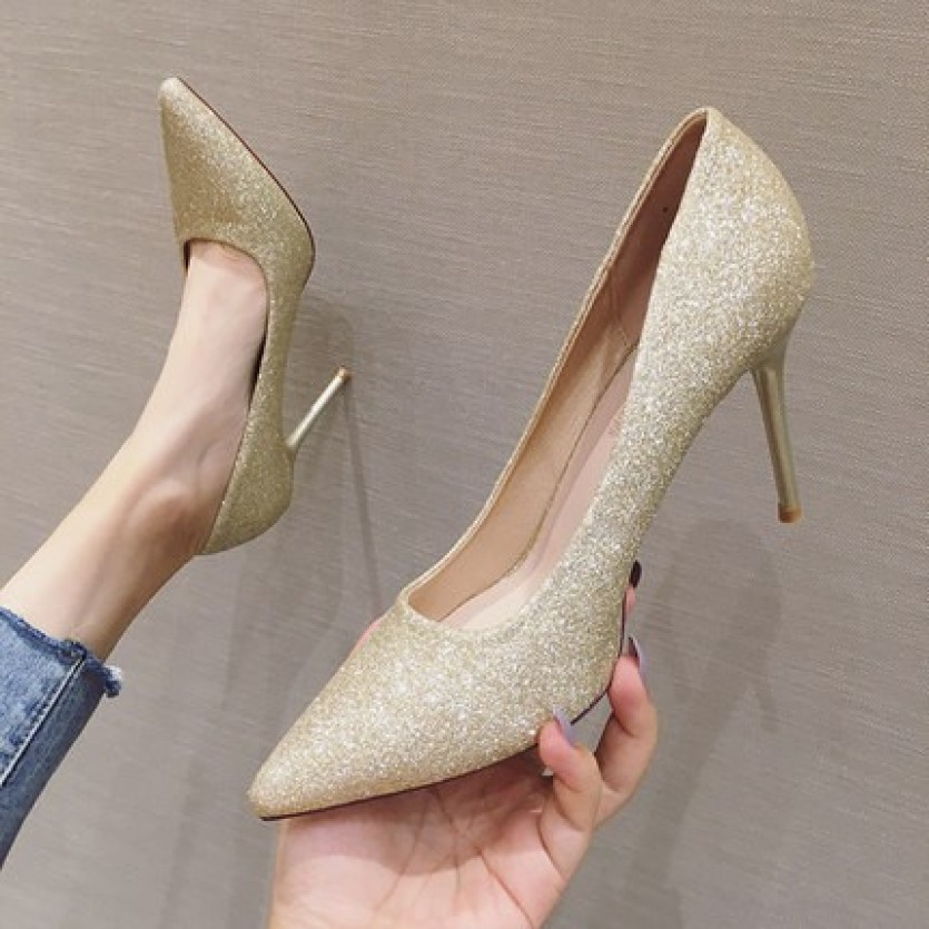 Giày búp bê cao gót nhũ kim tuyến 9p CG-0292 rosa giá rẻ