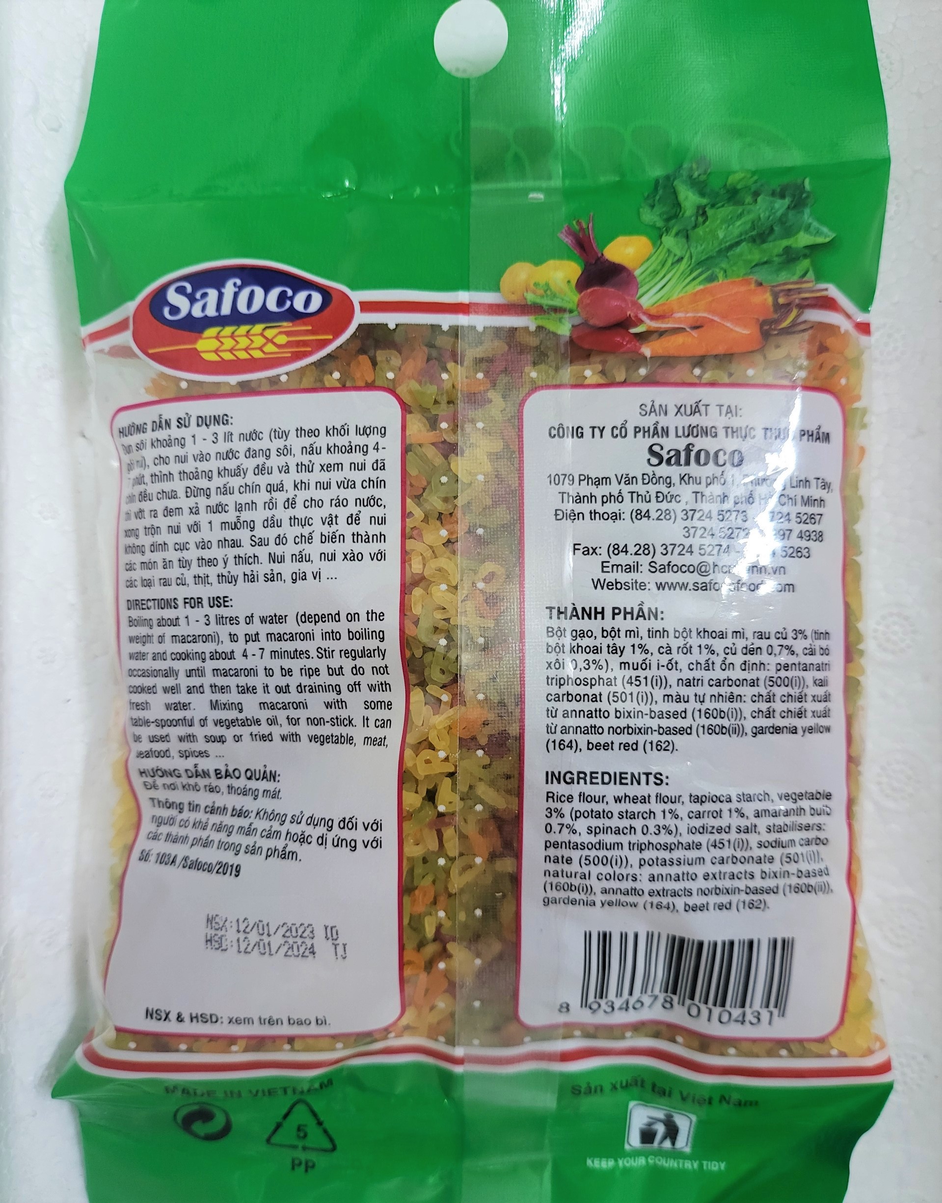 [gói 200g – CHỮ] NUI RAU CỦ NHIỀU MÀU [VN] SAFOCO Alphabet Vegetable Macaroni