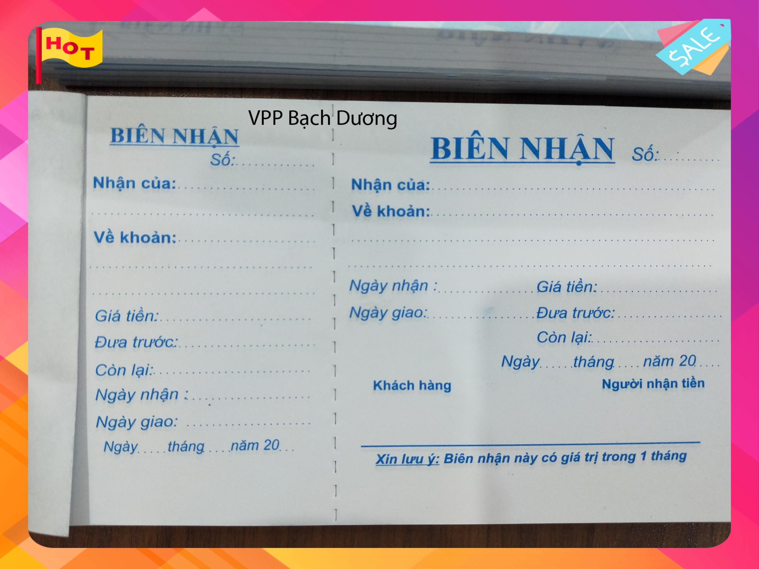 Biên nhận 1 liên- 50 tờ dày 70gsm -cuốn
