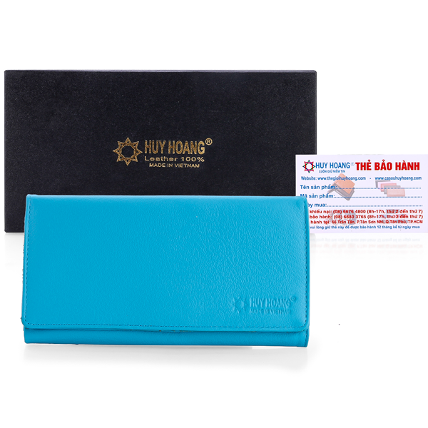 Ví nữ da bò 3 gấp màu xanh biển hk3163