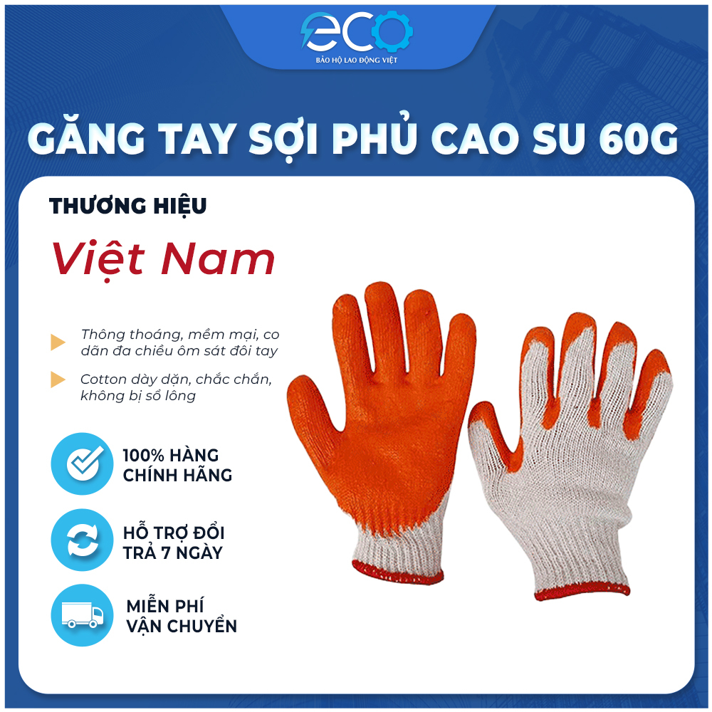 Găng tay sợi phủ cao su một mặt mỏng 60g