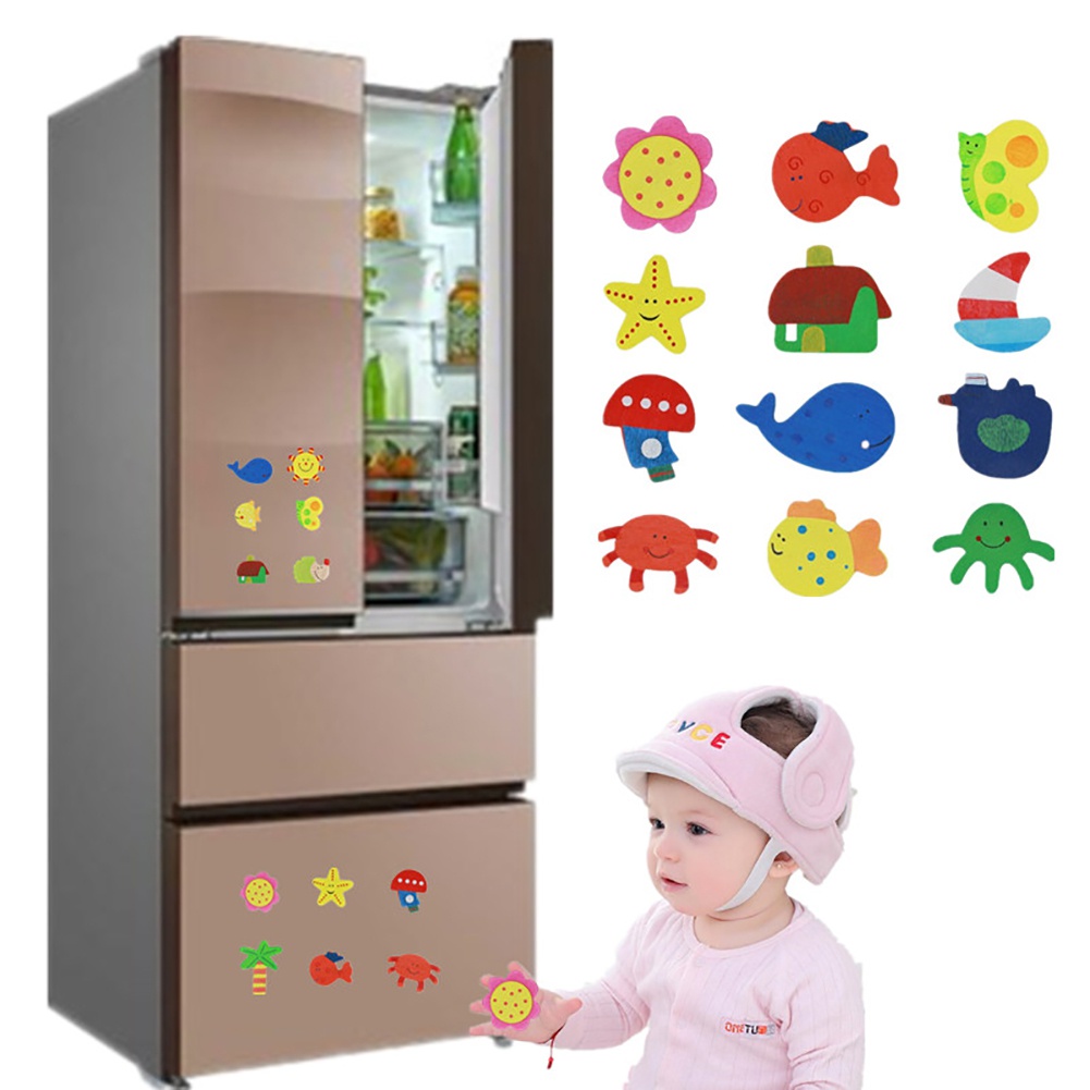 Bộ 12 nam châm gỗ dán tủ lạnh hình sinh vật biển ngộ nghĩnh cho bé