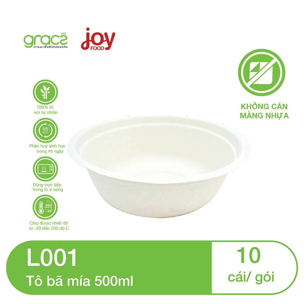 10 tô bã mía dùng 1 lần Gracz 500ml (trắng) L001C