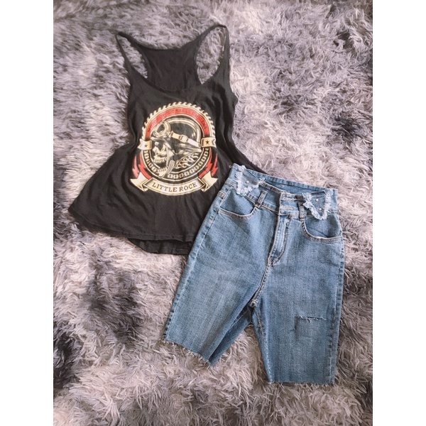 Set áo ba lỗ và quần jean ngố size S