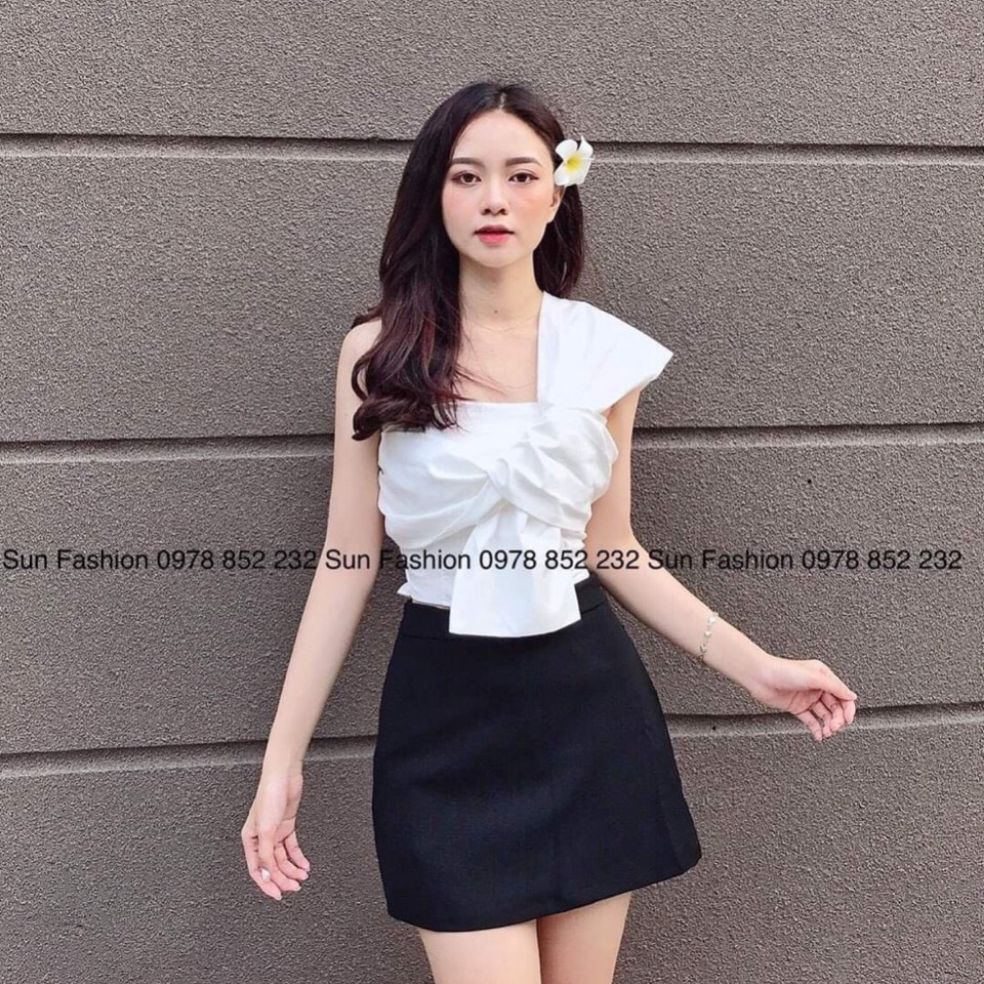 [HCM]Áo croptop lệch vai đính nơ