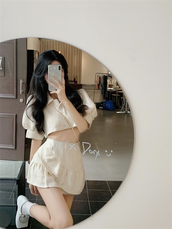 Set crop top đũi xước mix chân váy