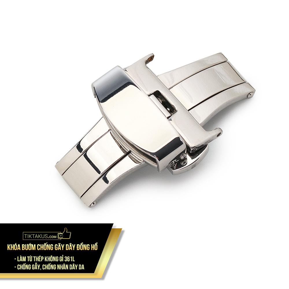 [HCM]Khóa bướm chống gãy dây da đồng hồ size 16mm bấm hai đầu