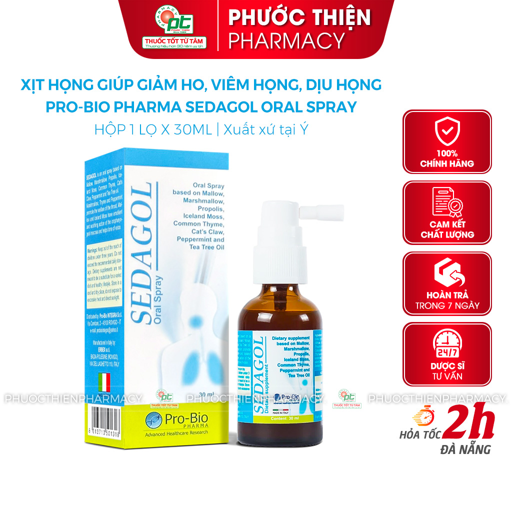 Xịt họng Sedagol thảo dược, keo ong giảm ho, viêm họng, dịu họng lọ 30ml