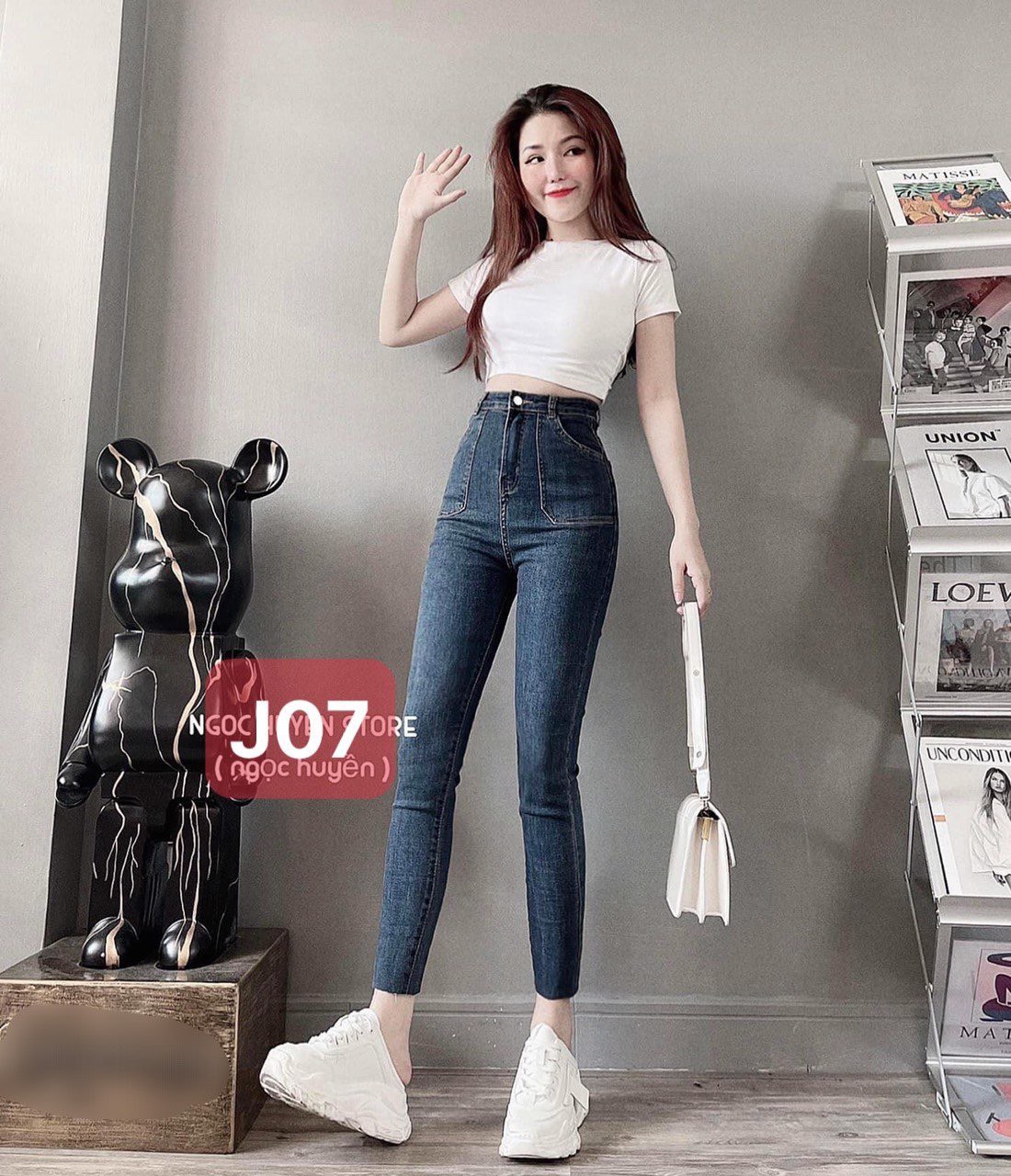 Quần jean nữ lưng cao co giãn tốt giá rẻ thời trang thiết kế cao cấp hàng y hình DONG PHUONG FASHION