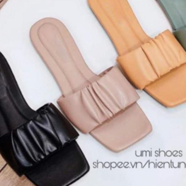 [LOẠI ĐẸP] Dép lê nữ quai ngang nhún bèo đơn giản mũi vuông đế bằng bệt mùa hè đi biển đi nước xinh đẹp giá rẻ mới 2020