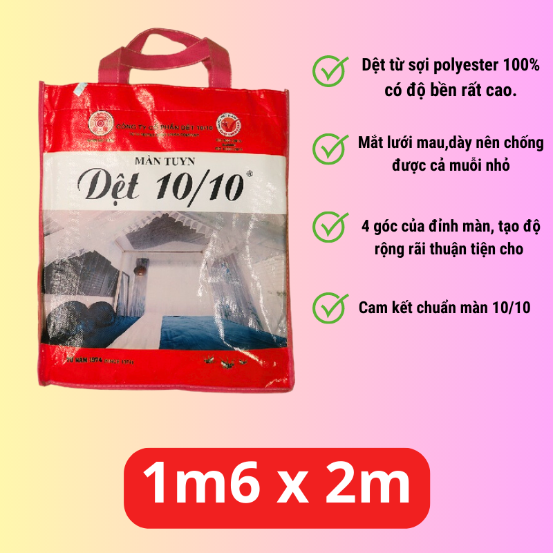 Màn tuyn/mùng chống muỗi dệt 10/10 , màn trắng trơn chân chỉ đỏ cao cấp đủ kích thước 1m6 ,1m8 ,2m2