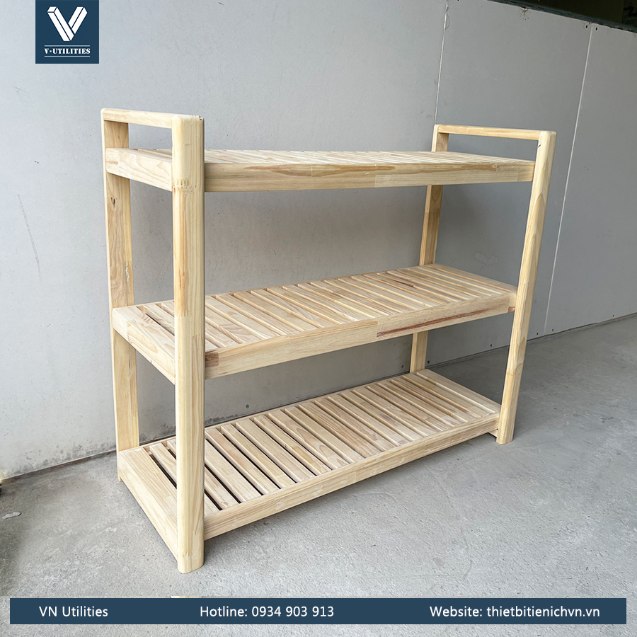 Kệ Để Giày Dép Gỗ Thông 3 Tầng