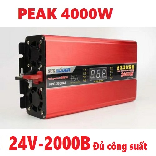 [New] Bộ đổi điện sin chuẩn Suoer 2000w đúng công suất 24v sang 220v có Led hiển thị - FPC-2000BL