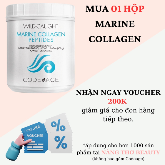 [HÀNG CÔNG TY] Bột Collagen Giúp Trẻ Hóa Căng Mịn Da Codeage Marine Collagen Peptides 450g