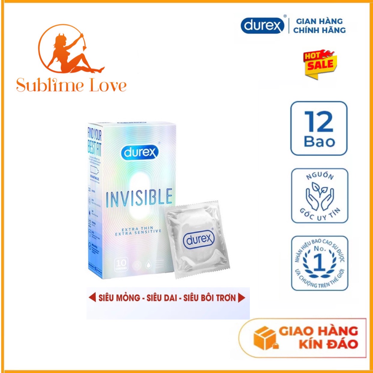 Bao cao su siêu mỏng Durex Invisible Extra Thin Extra Sensitive 1 Hộp 10 Bao