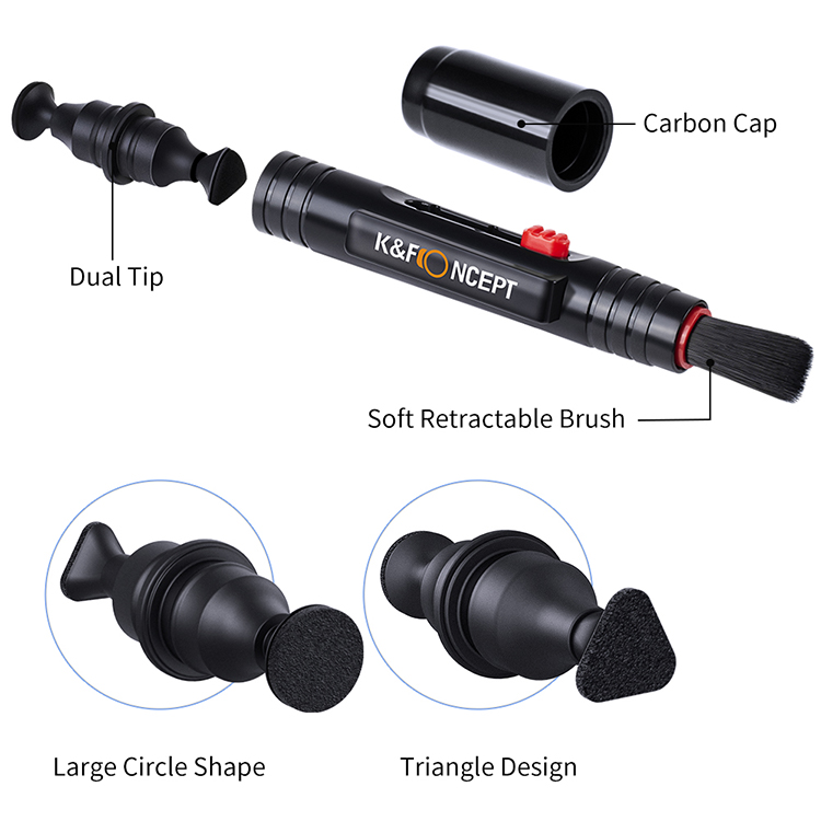 K&F CONCEPT 4 in 1 Camera Cleaning Kits 15ml Cleaner+ Lens Brushes+Cleaning Pen+Cleaning Cloth for Camera Lenses & Filters Sensor Screen LCD