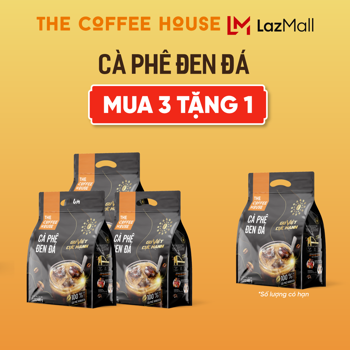 [Combo 3 Tặng 1] Túi cà phê đen đá The Coffee House (Túi 30 gói x 16 g)