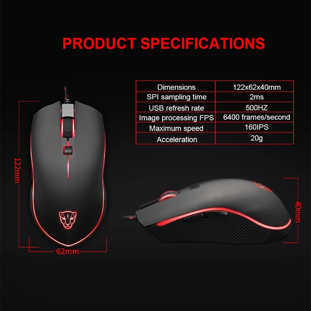 Motospeed V40 USB Wired Gaming Mouse 6 Button Optical with LED Backlit Display Pro Gamer For PC Laptop Desktop Computer Game