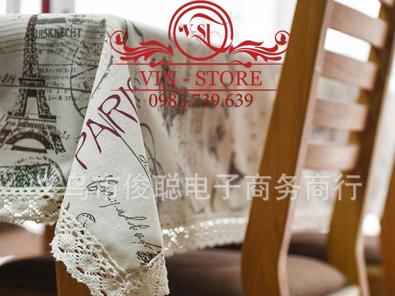 140X220cm KB014 Khăn trải bàn Báo Paris Vinstore Homedecor khăn trải bàn đẹp khăn ăn khăn bàn tablecolths tableware flower canvas vintage tea dining table cafe fabric linen cotton