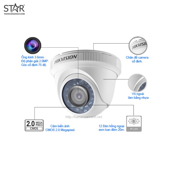 Camera HDTVI Dome 2MP HIKVISION DS-2CE56B2-IPF