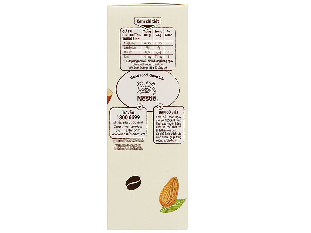 Cà phê sữa hạt NESCAFÉ Latte Sữa Hạt Vị Hạnh Nhân (Hộp 10 gói x 24g)