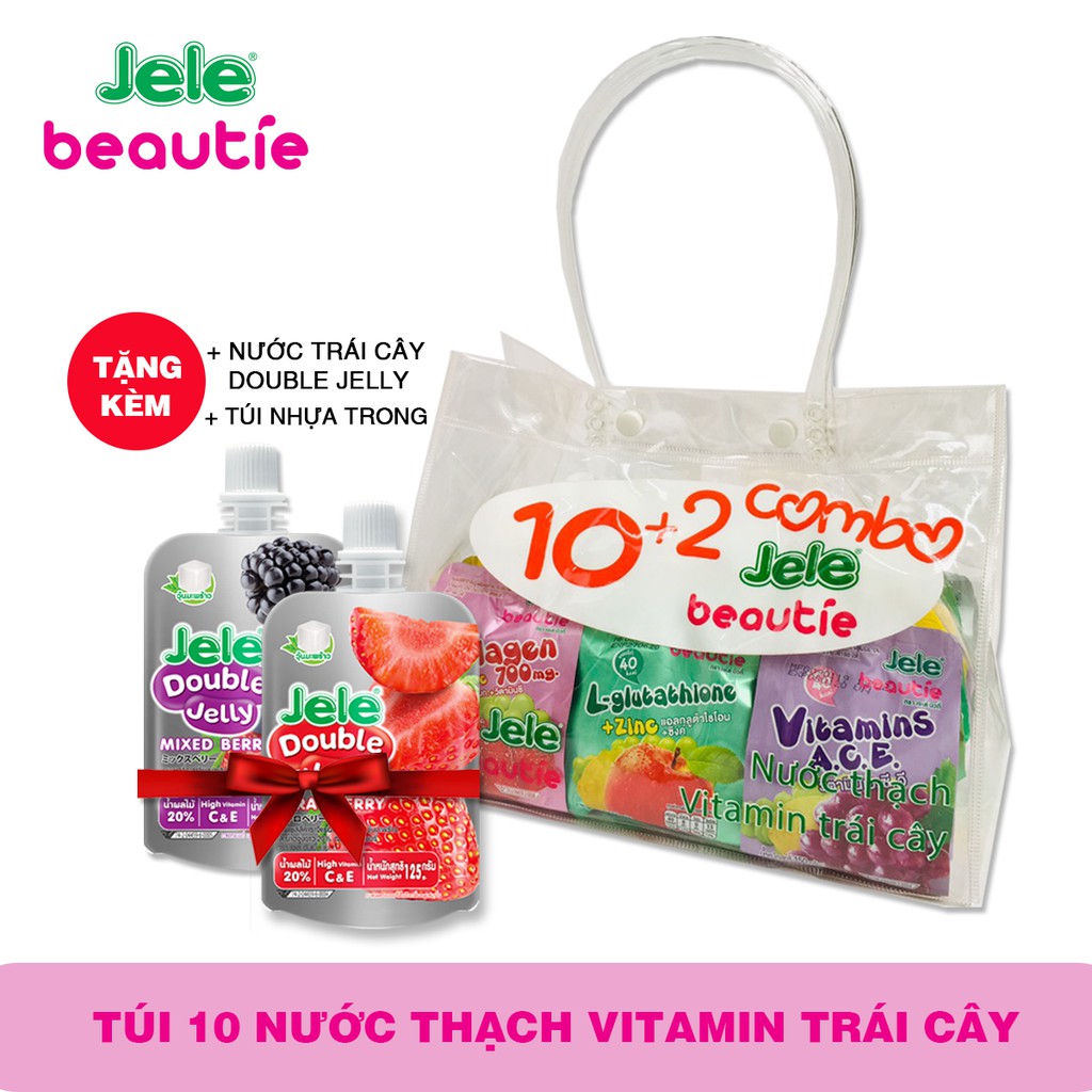 Combo 10 nước trái cây thạch jele beautie 150g + tặng 2 gói double jelly