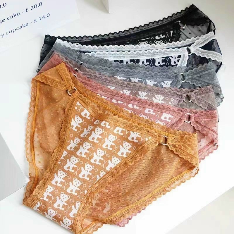 Combo 5 quần lót nữ thun dệt phôi ren hình gấu 409