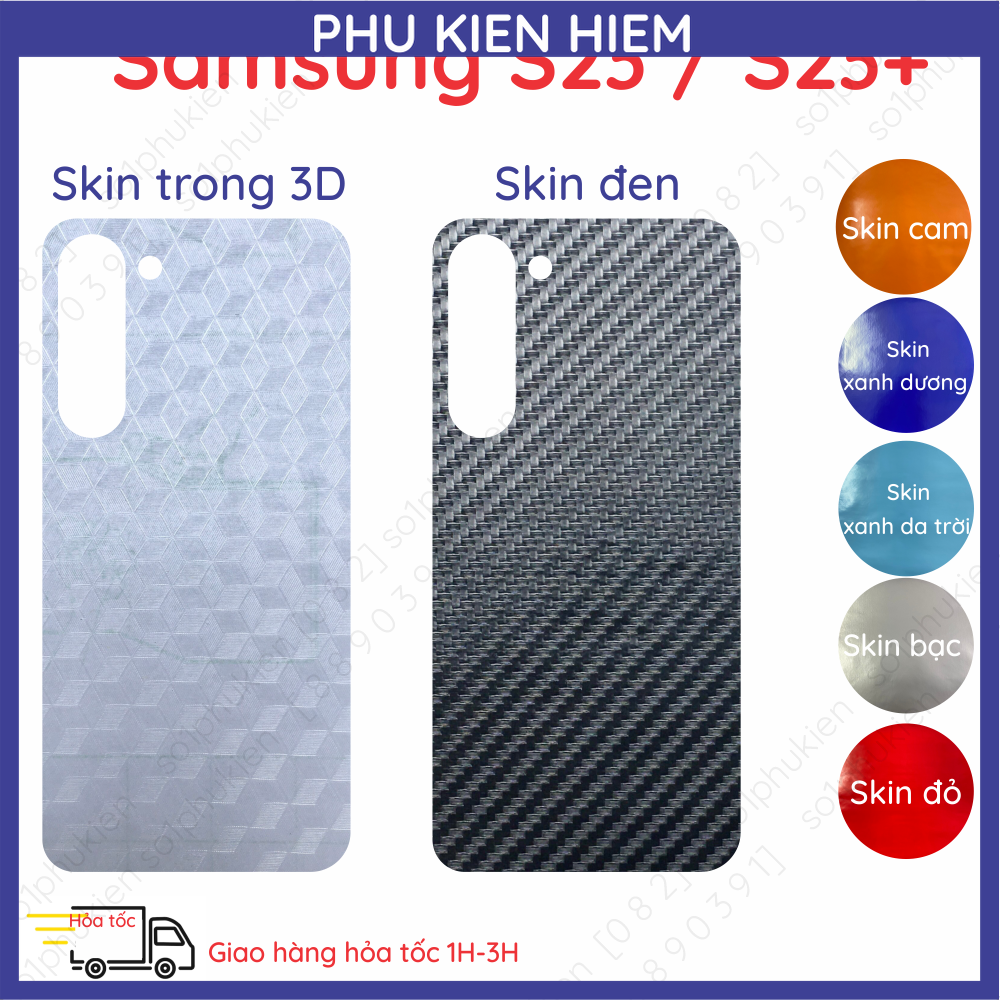 Miếng dán mặt lưng Samsung S23/ Samsung S23+ skin carbon trong, đen, nhiều màu bảo vệ chống trầy xước