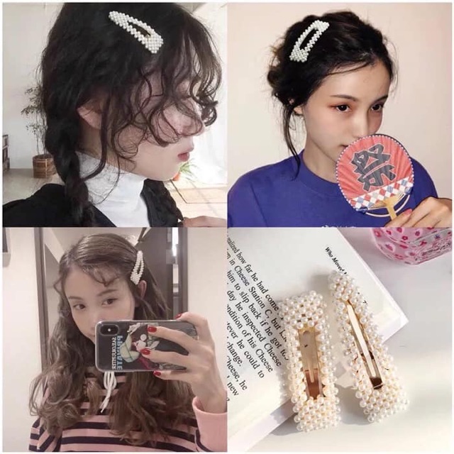 Kẹp tóc đính hạt trắng siu hót