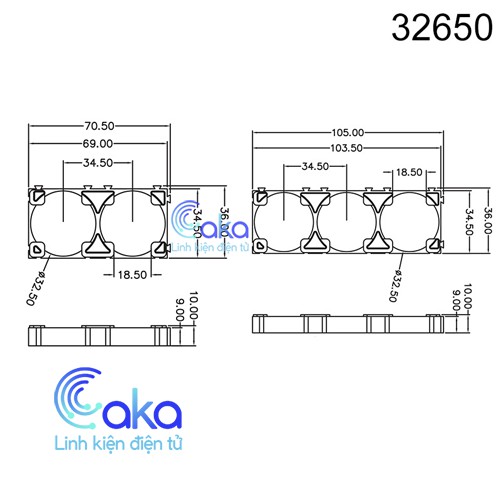 [Bộ 10] Khung ghép đế pin 32650 (1x2)
