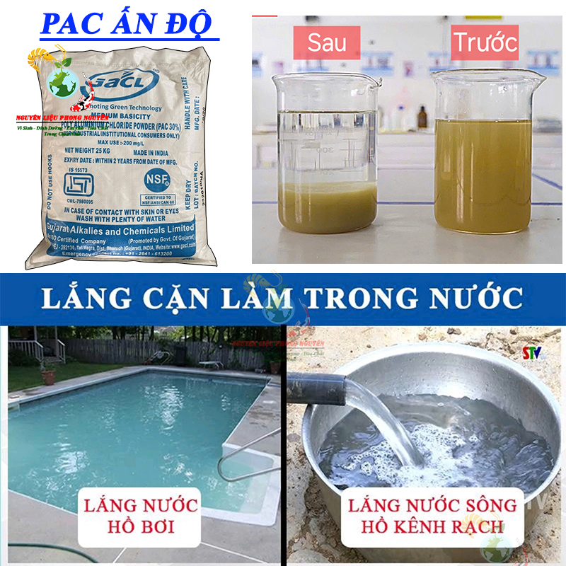 PAC 30% PAC trợ lắng, lắng cặn, lắng lơ lửng làm trong nước hồ bơi, nước ao hồ kênh rạch, PAC trắng Ấn Độ