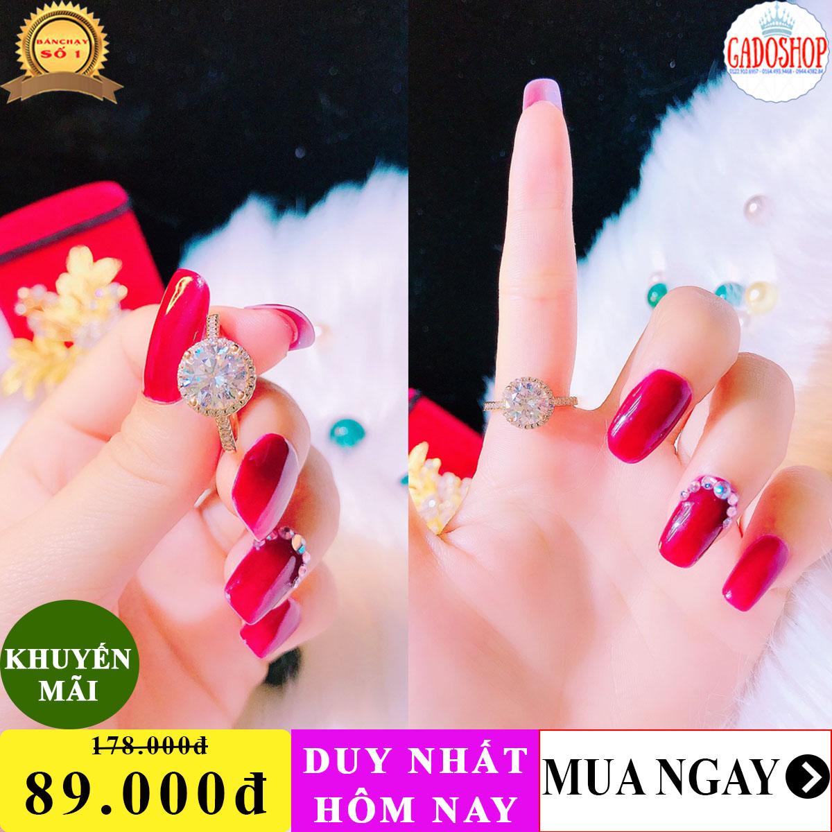 Nhẫn vàng nữ, nhẫn nữ mạ vàng thật cao cấp đá pha lê mặt trăng tròn viền đá nhỏ xinh sáng lấp lánh lung linh phong cách Hàn Quốc thiết kế sang trọng Trang sức GADO N001 - dùng đi tiệc cực kì sang chảnh