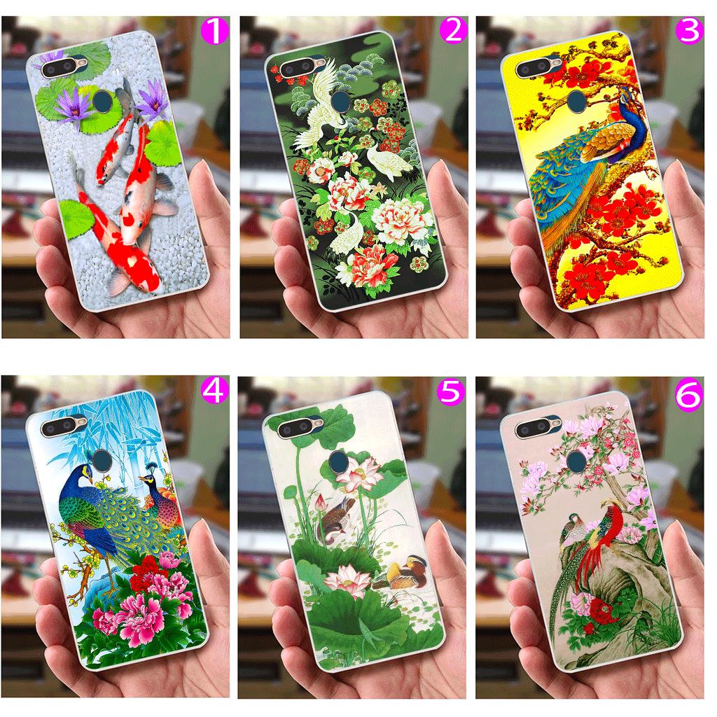 Ốp lưng Oppo A7 (dẻo viền trắng trong) - Chim Công 01 clk