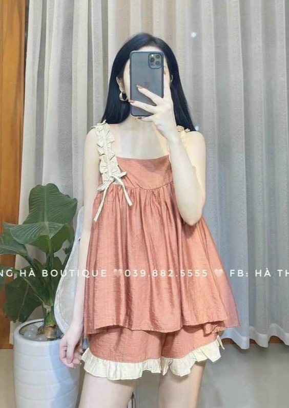 Đồ bầu mặc nhà - bộ bầu sau sinh 2 dây chất lanh tơ lụa mát mẻ hàng đẹp