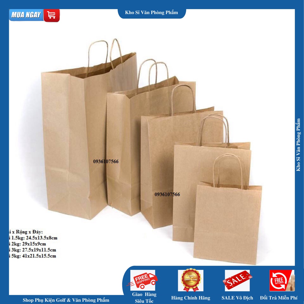 Túi giấy xi măng, túi kraft gói hàng - 1.5 - 2- 3 - 5kg - ĐỦ SIZE