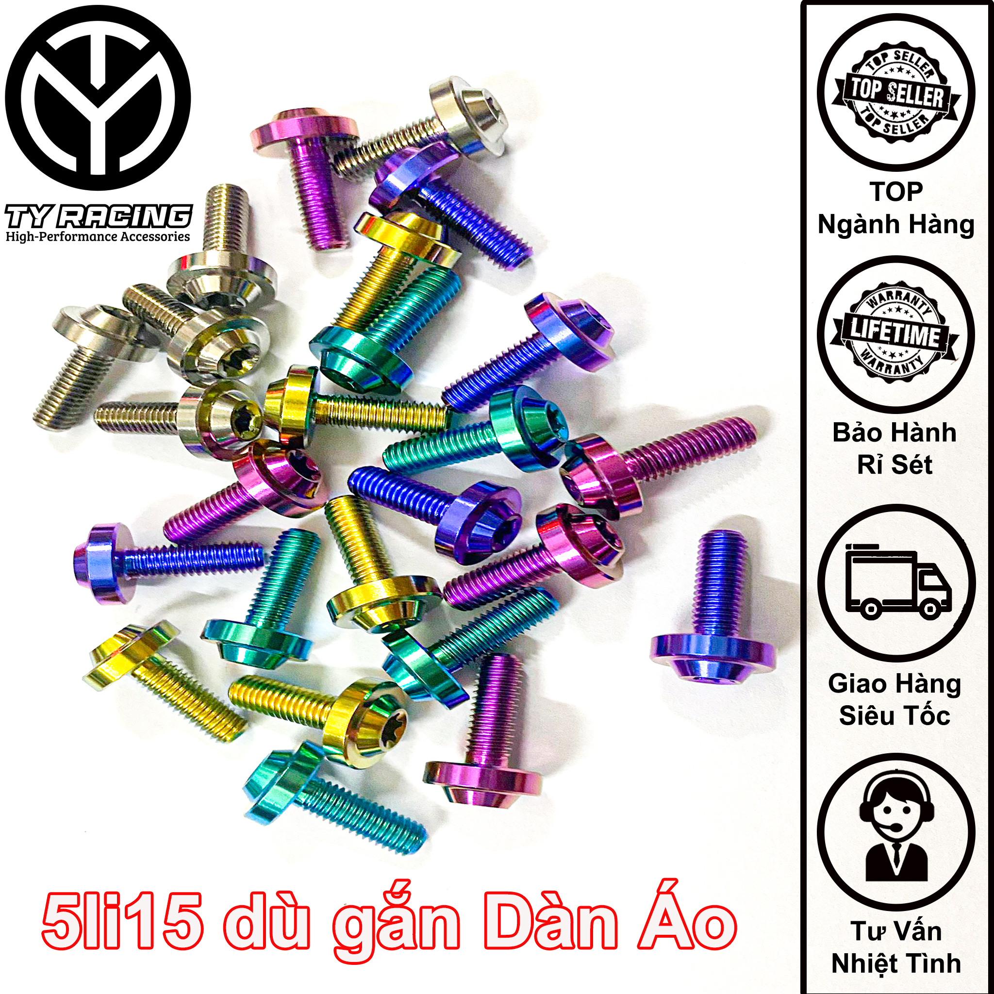 Ốc titan 5li15 Dù gắn Dàn áo xe máy GR5 xịn - TY Racing